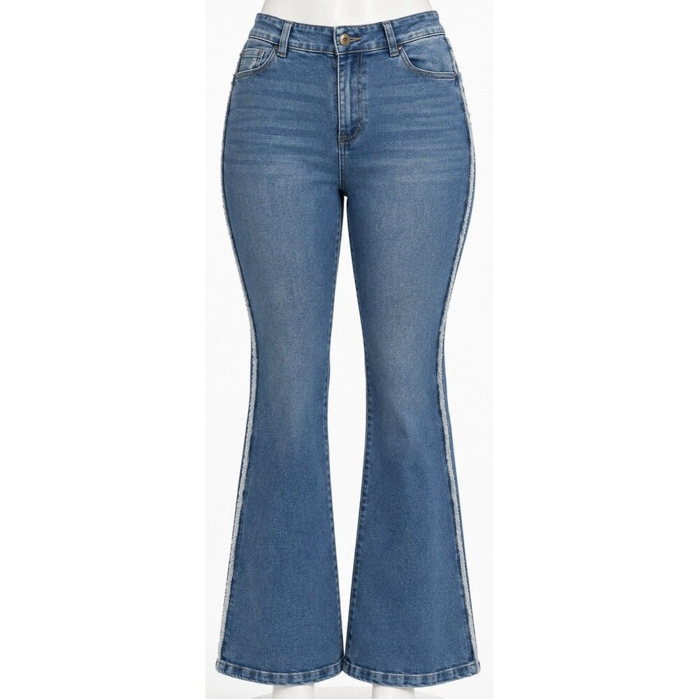 Free Spirit Boho Chic Flare Jeans 12 Blue Frayed Side Seam Festival Y2K